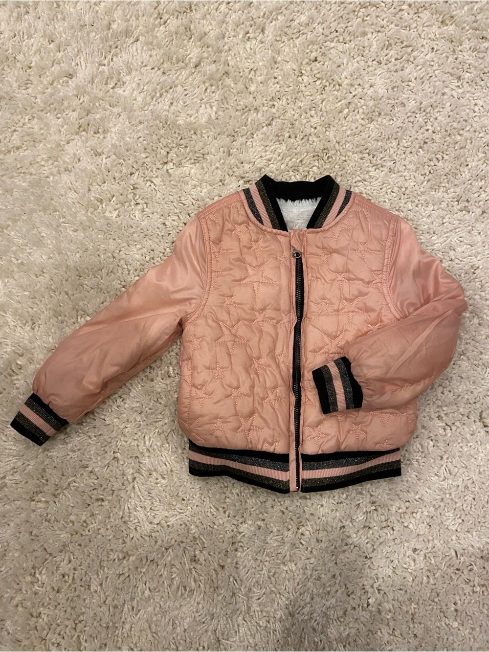 Epic Threads Pink Quilted Bomber Jacket with Black Trim